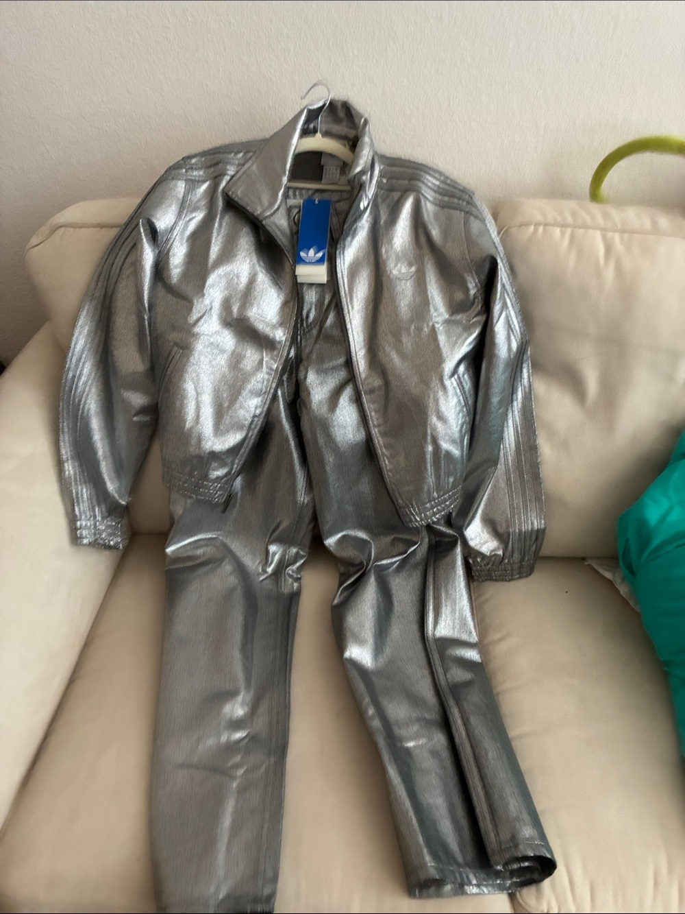 adidas Silver Metallic Track Jacket and Pants Set - Picture 2 of 7